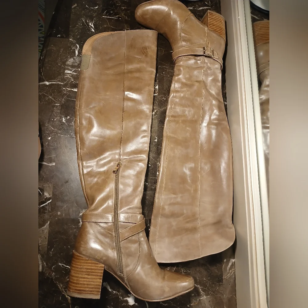 Matiko Tan Over the Knee Leather Boots